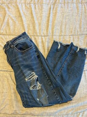 Women's Distressed Dark Blue Jeans
